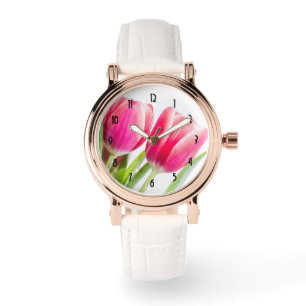 Montre Tulipes roses avec Feuille vert photo