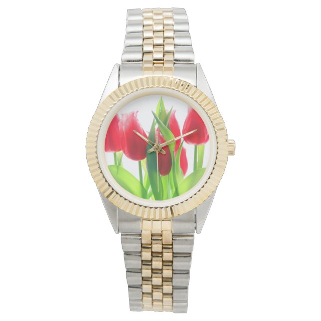 Montre Tulipes rouges sur blanc (devant)