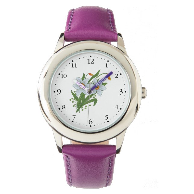 Montre Tulips and Daffodils Flowers Clockface 1 Black (devant)