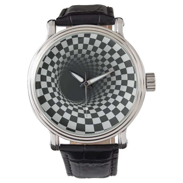 Montre Tunnel d'illusion optique en noir et blanc (devant)