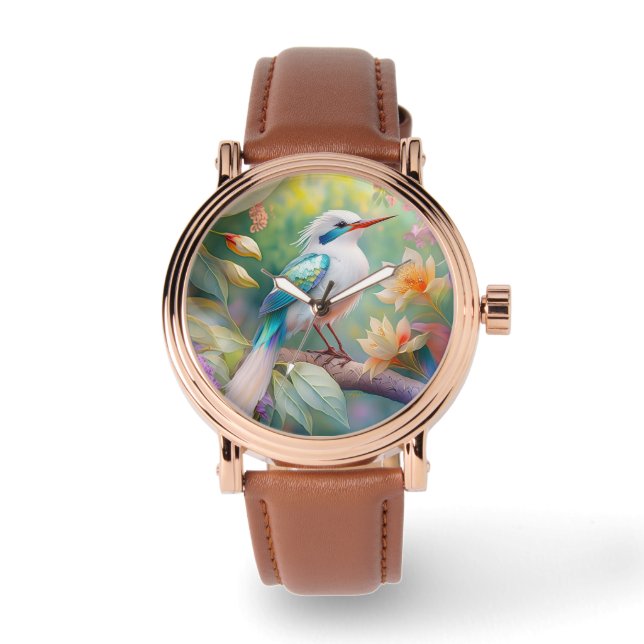 Montre Turquoise aile  crête blanche Imaginaire Oiseau (Recto)