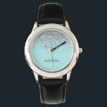 Montre Turquoise Aqua Blue Silver Parties scintillant Gir<br><div class="desc">Aqua Blue Turquoise et Silver Sparkle Parties scintillant Monogramme Nom Monographie. Cela rend le cadeau parfait pour 16 ans, mariage, douche nuptiale, anniversaire, baby shower ou bachelorette pour quelqu'un qui aime le luxe glam et les styles chic.</div>