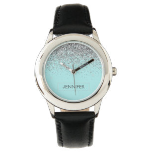 Montre Turquoise Aqua Blue Silver Parties scintillant Gir