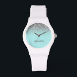 Montre Turquoise Aqua Blue Silver Parties scintillant Gir<br><div class="desc">Aqua Blue Turquoise et Silver Sparkle Parties scintillant Monogramme Nom Monographie. Cela fait le cadeau parfait de remise de diplômes,  anniversaire,  mariage,  douche nuptiale,  anniversaire,  baby shower ou bachelorette pour quelqu'un qui aime le luxe glam et les styles chic.</div>