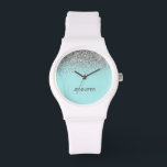 Montre Turquoise Aqua Blue Silver Parties scintillant Gir<br><div class="desc">Aqua Blue Turquoise et Silver Sparkle Parties scintillant Monogramme Nom Monographie. Cela fait le cadeau parfait de remise de diplômes,  anniversaire,  mariage,  douche nuptiale,  anniversaire,  baby shower ou bachelorette pour quelqu'un qui aime le luxe glam et les styles chic.</div>