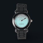 Montre Turquoise Aqua Blue Silver Parties scintillant Gir<br><div class="desc">Aqua Blue Turquoise et Silver Sparkle Parties scintillant Monogramme Nom Monographie. Cela rend le cadeau parfait pour 16 ans, mariage, douche nuptiale, anniversaire, baby shower ou bachelorette pour quelqu'un qui aime le luxe glam et les styles chic.</div>