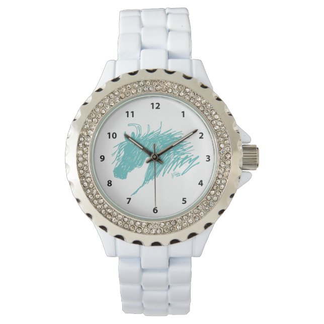 Montre Turquoise Blue Abstrait Horse Head art (devant)