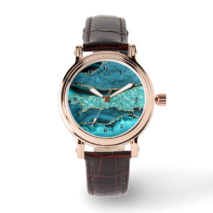 Montre Turquoise Blue Gold Parties scintillant Marbre Tur