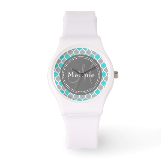 Montre Turquoise clair monogramme et Motif Chevron gris (Recto)