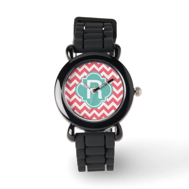 Montre Turquoise et Coral Zig Zag Wristwatch personnalisa (Recto)