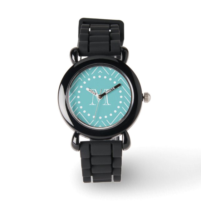 Montre Turquoise Motif Chevron | Monogramme Turquoise (Recto)
