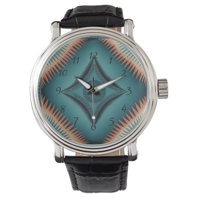 Montre Turquoise Sunburst de Navajo Peach (devant)