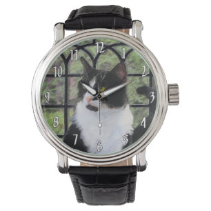 Montre Tuxedo Chat dans la peinture de fenêtre Art animal