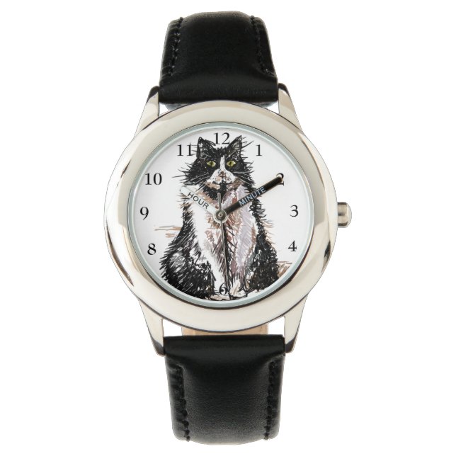 Montre Tuxedo Chat Noir Blanc Chats Cute Animaux (devant)