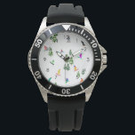 Montre Type de snowboarding moderne Freeride<br><div class="desc">Illustration fantaisiste cool de snowboarders colorés,  snowboard downhill dans les montagnes parmi les pins,  l'épinette,  sapins sur la poudre de neige fraîche. Le snowboard et le sport de plein air xmas dans une forêt d'hiver. Cadeaux de snowboard. Décor de Noël de snowboard.</div>