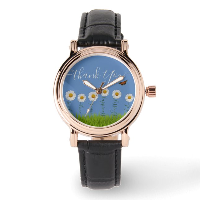 Montre Typographie moderne de Merci Floral Blue Daisy (Recto)