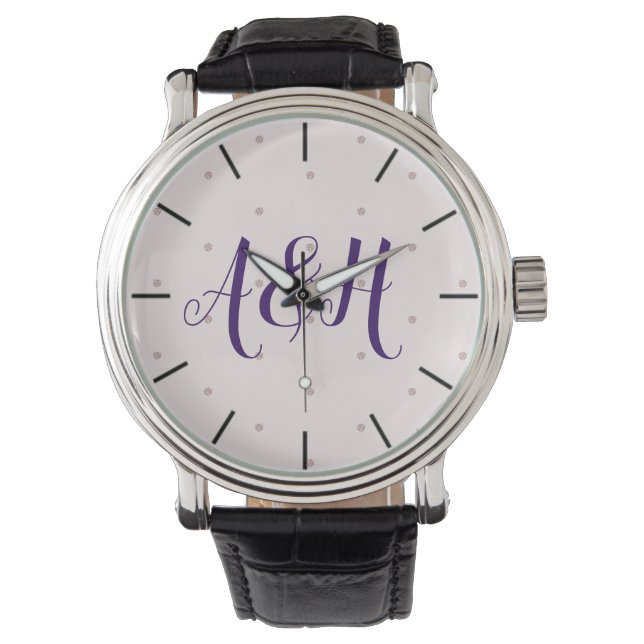 Montre Typographie rose violet Monogramme Girl Moderne (devant)