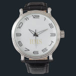 Montre Uber Cool Mens Classic Monogrammed Initials Regard<br><div class="desc">Personnalisé, personnalisé, look vintage classique homme bracelet en cuir noir, coque en alliage, montre à poignet. Un garde-temps qui ne va jamais manquer de style. Entrez simplement les initiales. Allez-y créez une magnifique montre personnalisée pour les hommes spéciaux de votre vie - papa, marié, mari, frère, grand-père, petit ami. Fait...</div>