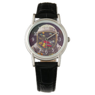 Montre Un astronaute coloré dans l'espace avec des fleurs