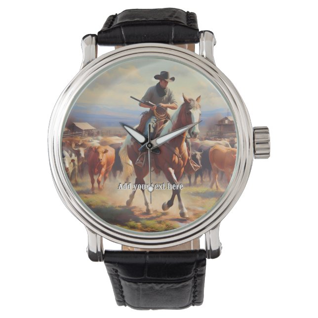 Montre Un cow-boy à cheval à peinture (devant)