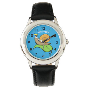 Montre Un mignon escargot heureux sur une illustration d'