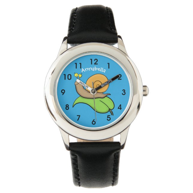 Montre Un mignon escargot heureux sur une illustration d' (devant)