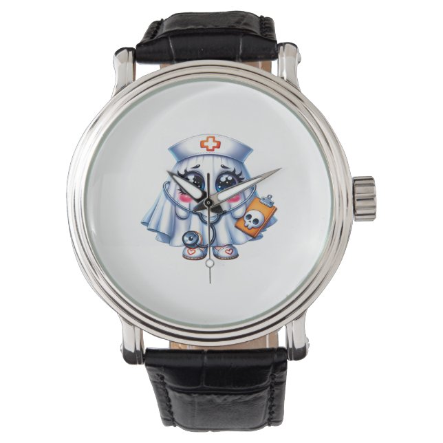 Montre Un mignon fantôme d'Halloween en uniforme d'infirm (devant)