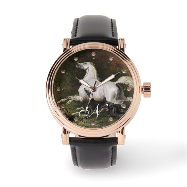 Montre Un Stallion Arabe Gris Gallophile Avec Un Monogram (Recto)