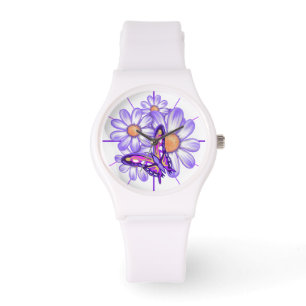 Montre Une marguerite violette/papillon