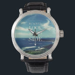 Montre Une perspective positive sur la vie / ©Paysage mar<br><div class="desc">Ce design est l'arrière - plan d'une oeuvre photographique originale représentant un littoral magnifique avec un ciel bleu et des nuages blancs, accompagné d'un message inspirant au centre : "TOUJOURS REGARDEZ SUR LE CÔTÉ LUMINEUX DE LA VIE" dans l'art typographique. Cette phrase transmet une attitude optimiste envers la vie -...</div>