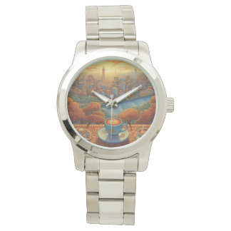 Montre Une tasse de café le matin donnant sur la grande v