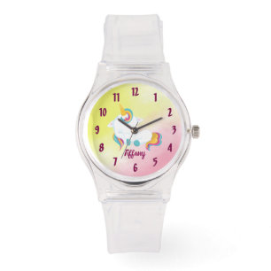 Montre Unicorn Arrière - plan rose et jaune
