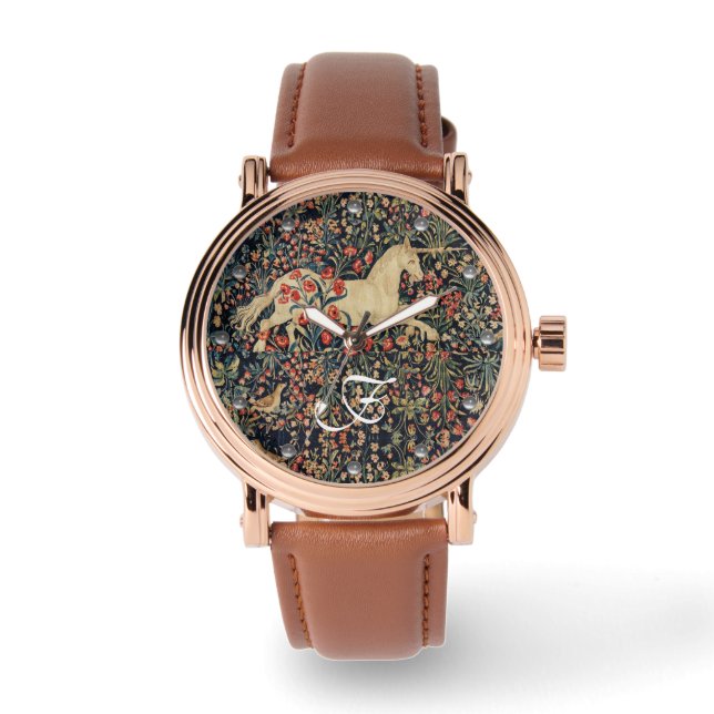 Montre UNICORN, FLEURS, ANIMAUX FORESTIERS Monogramme flo (Recto)