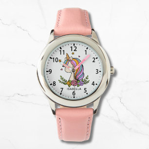 Montre Unicorn mignonne fille Whimsical rose florale fill