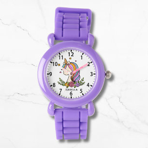 Montre Unicorn mignonne fille Whimsical rose florale fill