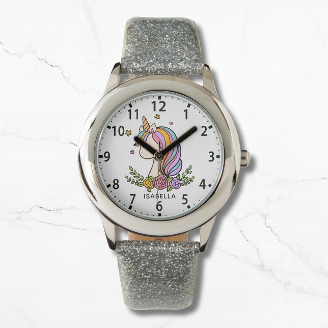 Montre Unicorn mignonne fille Whimsical rose florale fill (Créateur téléchargé)