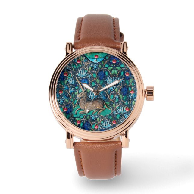 Montre UNICORN PARMI LES FLEURS BLEUES Aqua Blue Green Fl (Recto)
