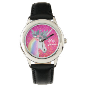 Montre Unicorn rose Parties scintillant Imaginaire Fleurs