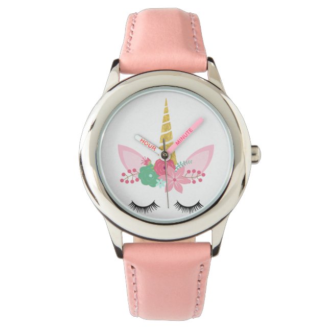 MONTRE UNICORNE DE ROSE PASTEL PERSONNALISÉE (devant)