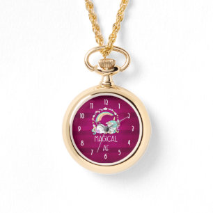 Montre Unicorne humoristique magique AF sur Motif rouge f