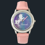 Montre Unicorne magique arc-en-ciel personnalisée<br><div class="desc">Personnalisez cette montre colorée à thème de licorne pour votre fille. Customisez comme vous le souhaitez. Astuce : Si vous avez un thème de fête de licorne,  cela fait un cadeau extraordinaire pour chaque invité.</div>