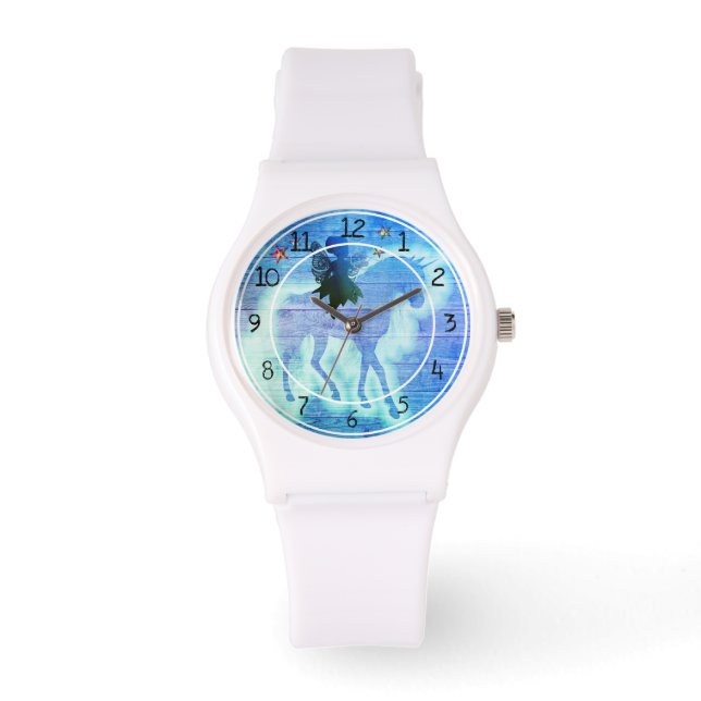 Montre Unicorne magique couleur bleu vert (Recto)