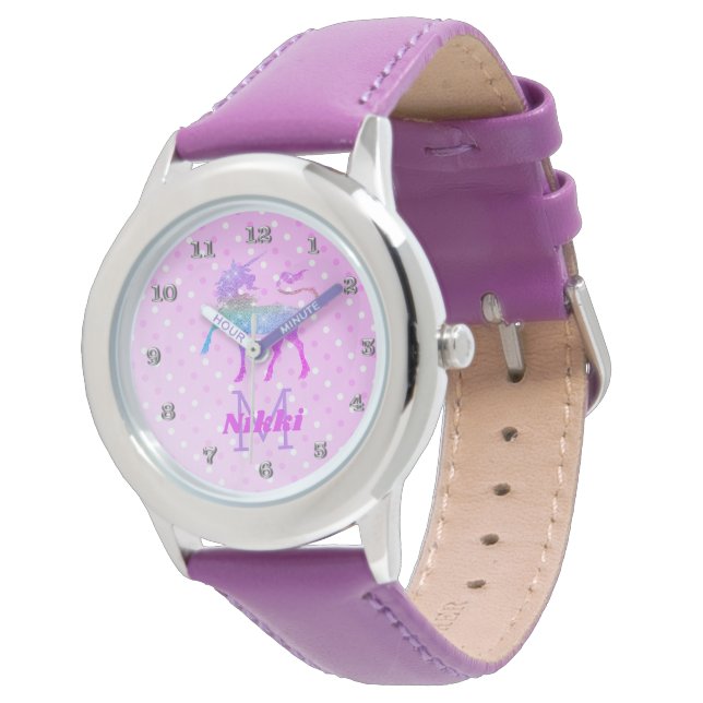 Montre Unicorne magique violet filles personnalisées (Incliné)