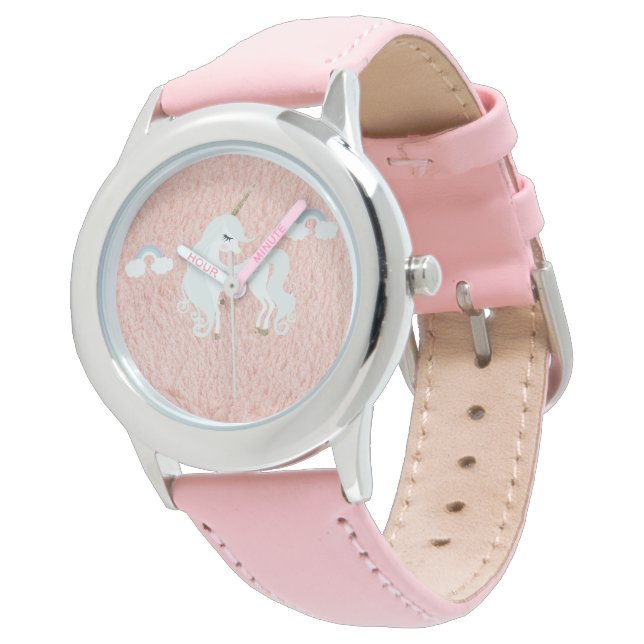 Montre Unicorne Pêche/Faux Rose Visage de la fourrure (Incliné)