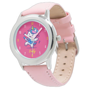 Montre Unicorne Personnalisée Filles Nom Pink Strap Kids