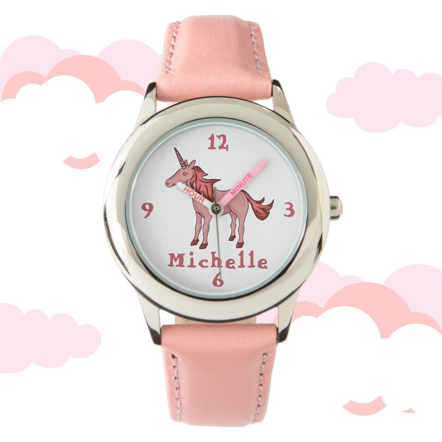Montre Unicorne rose avec nom Personnalisable (Créateur téléchargé)