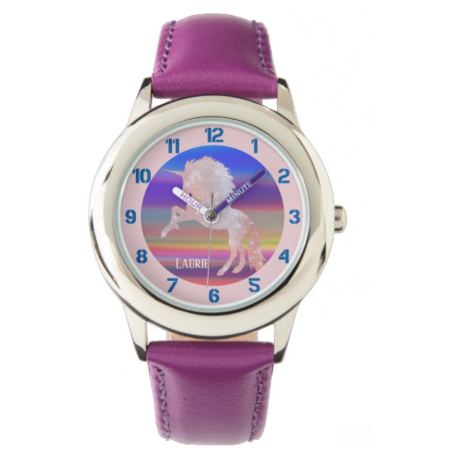 Montre Unicorne rose étincelante sur Abstrait Glow (devant)