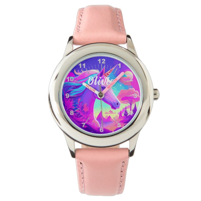 Montre Unicorne rose magique (devant)