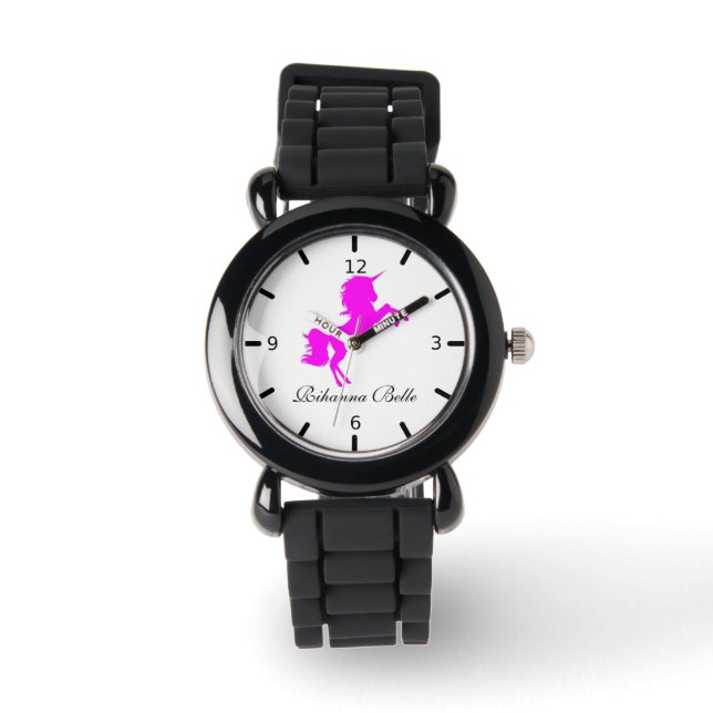 Montre Unicorne rose personnalisée (Recto)