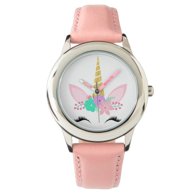 MONTRE UNICORNE SOURIANTE PASTEL PERSONNALISÉE (devant)